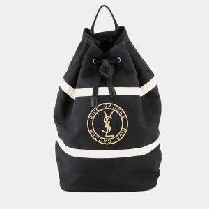 Pre Owned Saint Laurent Paris Rive Gauche Logo Sling Bag Black/White Canvas