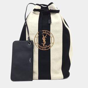مملوكة مسبقًا Saint Laurent Paris Black White Canvas Rive Gauche Bucket Slingback