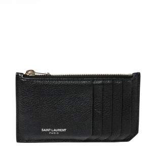 Saint Laurent Paris Black Leather Zip Card Holder 
