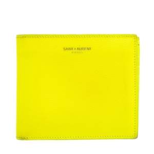 Saint Laurent Neon Green Leather East/West Bifold Wallet