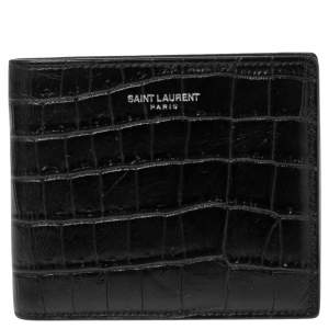 Saint Laurent Black Croc Embossed Leather Bifold Wallet