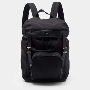 Saint Laurent Black Nylon and Leather City Flap Backpack