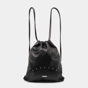 Saint Laurent Black Leather Studded Drawstring Backpack