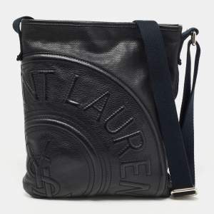 Yves Saint Laurent Black Canvas And Leather Embossed Logo Messenger Bag