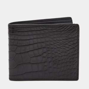 Saint Laurent Navy Blue Croc Embossed Leather Bifold Wallet