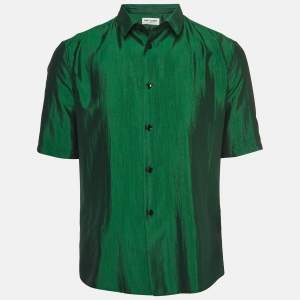 Saint Laurent Paris Green Shantung Silk Sport Shirt S