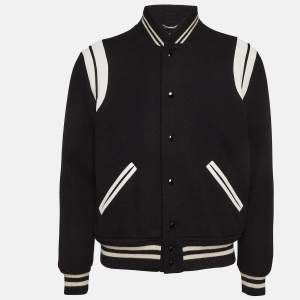 Saint Laurent Paris Black Wool Blend Varsity Jacket L