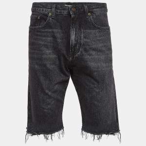 Saint Laurent Paris Black Washed Denim Raw Edge Shorts Waist 32"