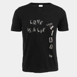 Saint Laurent Paris Black Lover Lier Print Cotton Jersey T-Shirt XS
