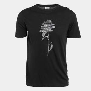 Saint Laurent Paris Black Text Rose Print Jersey T-Shirt XS