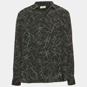 Saint Laurent Black Abstract Print Silk Long Sleeve Shirt XL