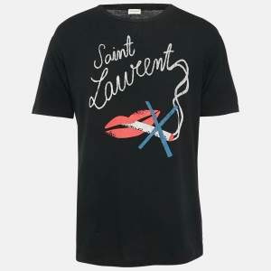 Saint Laurent Black Smoking Kills Print Cotton T-Shirt S