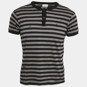 Saint Laurent Paris Black and Grey Striped Cotton T-Shirt M