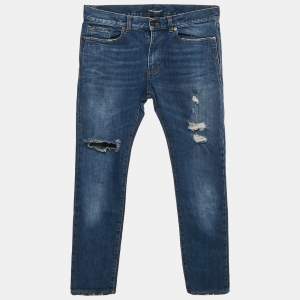 Saint Laurent Paris Blue Ripped Denim Jeans Waist 33"