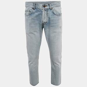 Saint Laurent Paris Light Blue Denim Ripped Jeans Waist 33"