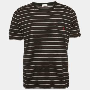 Saint Laurent Black Stripe Cotton Crew Neck T-Shirt S