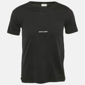 Saint Laurent Paris Black Logo Print Cotton Crew Neck T-Shirt S