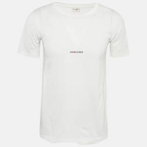 Saint Laurent Paris White Logo Print Cotton Crew Neck T-Shirt S
