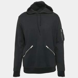Saint Laurent Paris Black Cotton Hooded Sweatshirt XL
