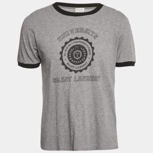 Saint Laurent Grey Printed Cotton Crew Neck T-Shirt S