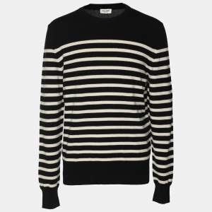 Saint Laurent Black/White Stripe Print Cashmere Knit Sweatshirt L