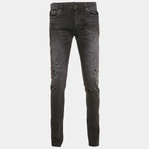 Saint Laurent Paris Black Washed and Distressed Denim Jeans M Waist 32"  