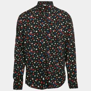 Saint Laurent Black Starts Print Crepe Long Sleeve Shirt XL