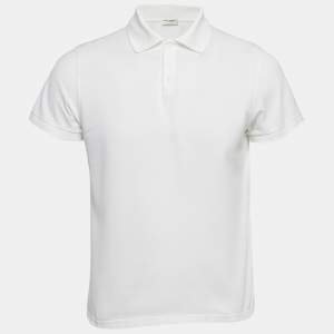 Saint Laurent White Cotton Pique Polo T-Shirt M