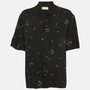 Saint Laurent Black Cupid Print Viscose Button Front Shirt M