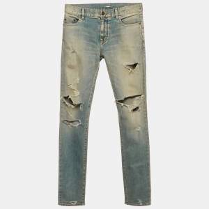 Saint Laurent Paris Faded Blue Distressed Denim Skinny Jeans M (Waist 34")