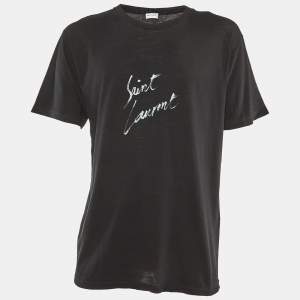 Saint Laurent Paris Black Signature Cotton Crew Neck T-Shirt M
