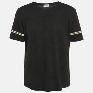 Saint Laurent Black Distressed 50's Signature Logo Jersey T-Shirt L