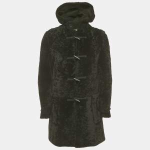 Saint Laurent Paris Black Shearling Hooded Duffle Coat XL 