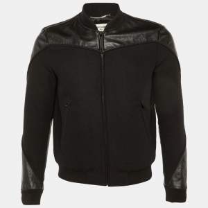 Pre Owned Saint Laurent Black Wool Leather Trim Bomber Jacket S
