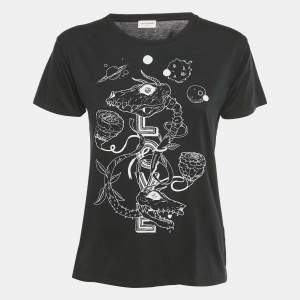 Pre Owned Saint Laurent Paris X Grimes Black Printed Cotton T-Shirt XS 
