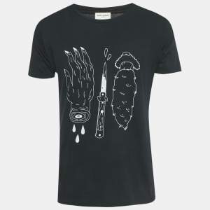 Pre Owned Saint Laurent Paris Black Printed Cotton T-Shirt S