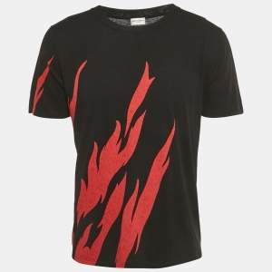 Pre Owned Saint Laurent Paris Black Flame Print Cotton T-Shirt S 