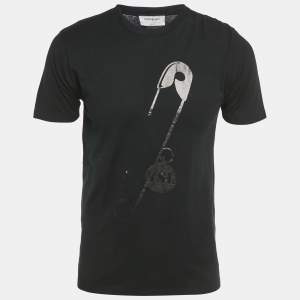Pre Owned Saint Laurent Paris Black Paper Clip Print Cotton T-Shirt S