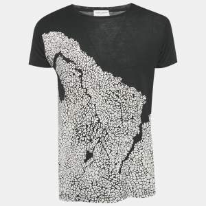 Pre Owned Saint Laurent Paris Black Printed Cotton T-Shirt S