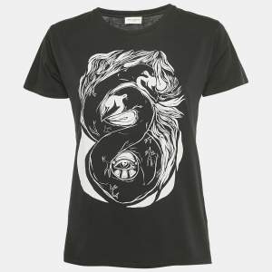 Pre Owned Saint Laurent X Grimmes Black Printed Cotton T-Shirt XS 