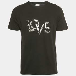 Pre Owned Saint Laurent Black Foil Love Print Jersey T-Shirt XS
