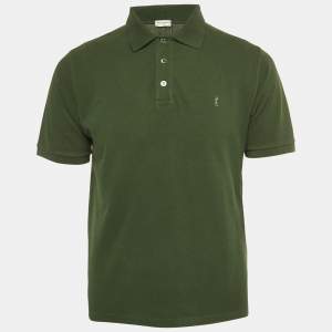 Pre Owned Saint Laurent Green Pique Polo T-Shirt M