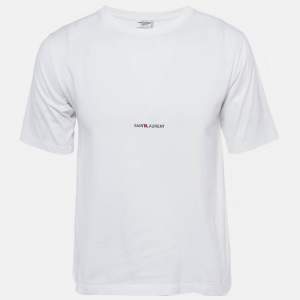 مملوكة مسبقًا Saint Laurent White Logo Print Half Sleeve T-Shirt S