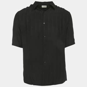 مملوكة مسبقًا Saint Laurent Paris Black Striped Silk Short Sleeve Shirt S