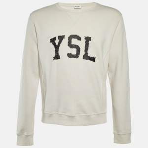 مملوكة مسبقًا Saint Laurent Paris Ecru Logo Print Cotton Sweatshirt M