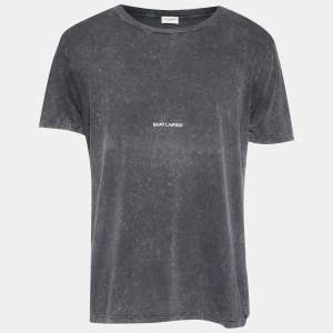 مملوكة مسبقًا Saint Laurent Paris Grey Jersy Logo Print Distressed T-Shirt M