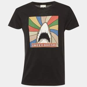 مملوكة مسبقًا Saint Laurent Paris Black Shark Printed Cotton Knit T-Shirt S