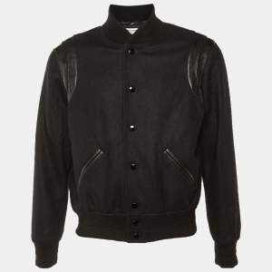 مملوكة مسبقًا Saint Laurent Paris Black Wool & Leather Trim Bomber Jacket M