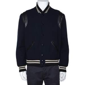 Saint Laurent Black Wool Leather Trim Teddy Jacket L