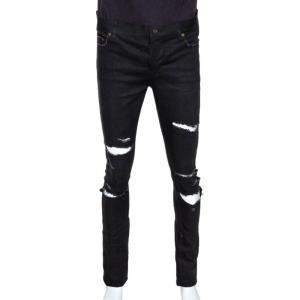Saint Laurent Paris Black Distressed Denim Skinny Jeans M